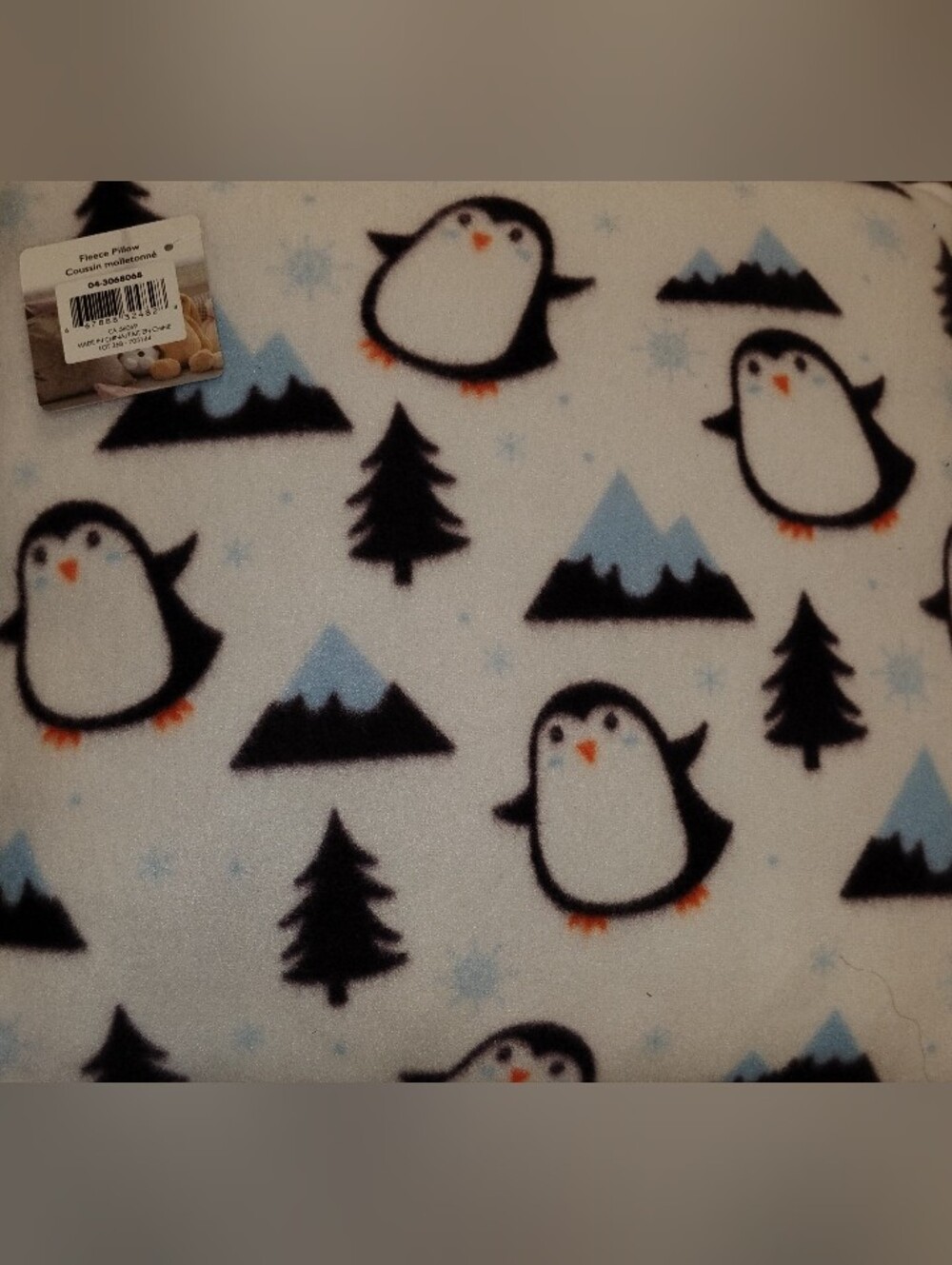 Penguin Print Fleece Accent Pillow - White/Black by